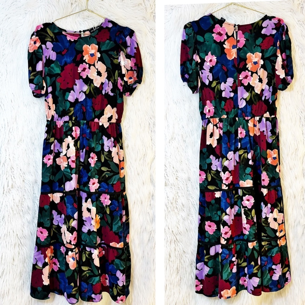 Clover and Sloane Women's Floral Midi Dress Size 8 Multicolor tiered